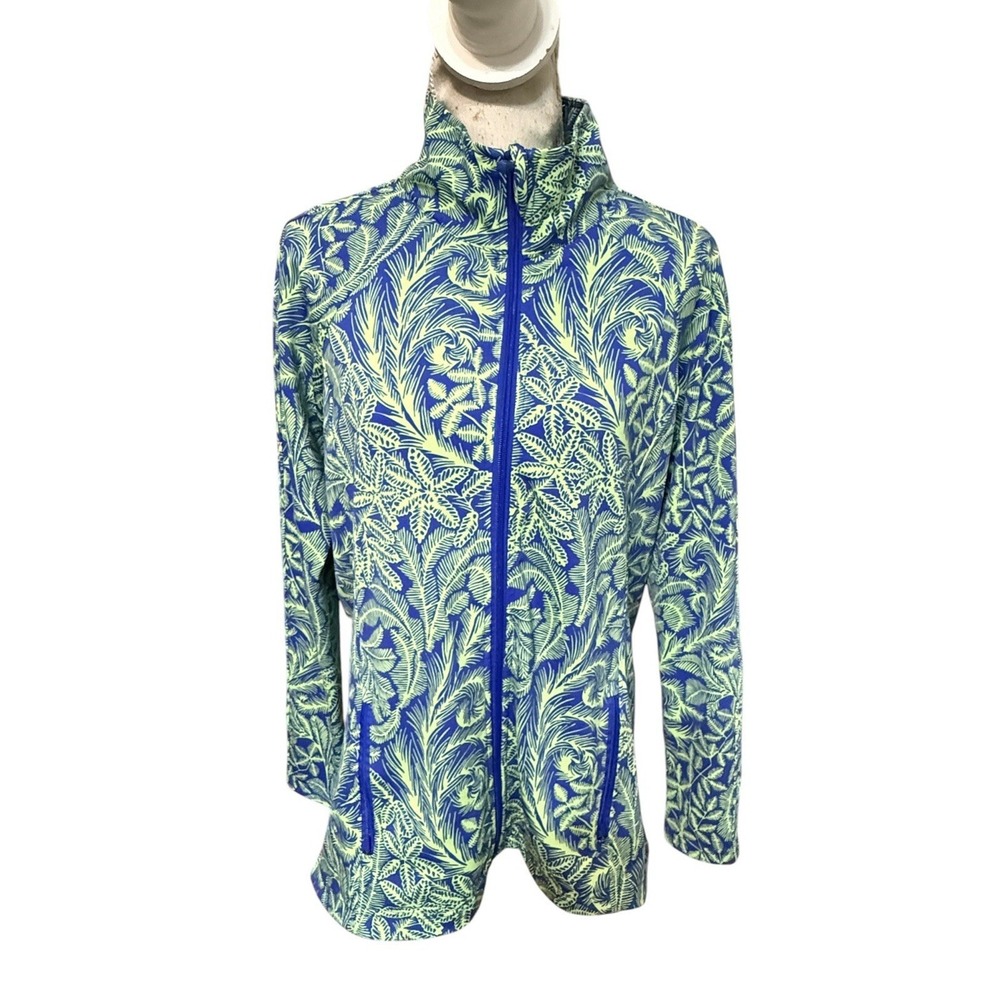 J McLaughlin Green blue floral print stretch performance jacket full zip Large